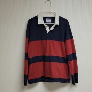 Old Navy Red White Blue Mens Large Rugby Shirt 100 % Cotton